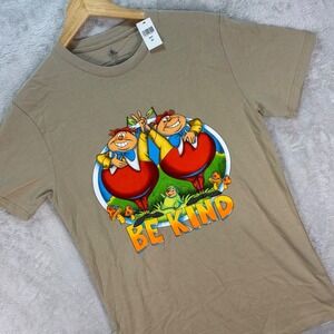Disney Women's Alice in Wonderland Be Kind Tee Tweedledee Dum Tan Graphic Sz S